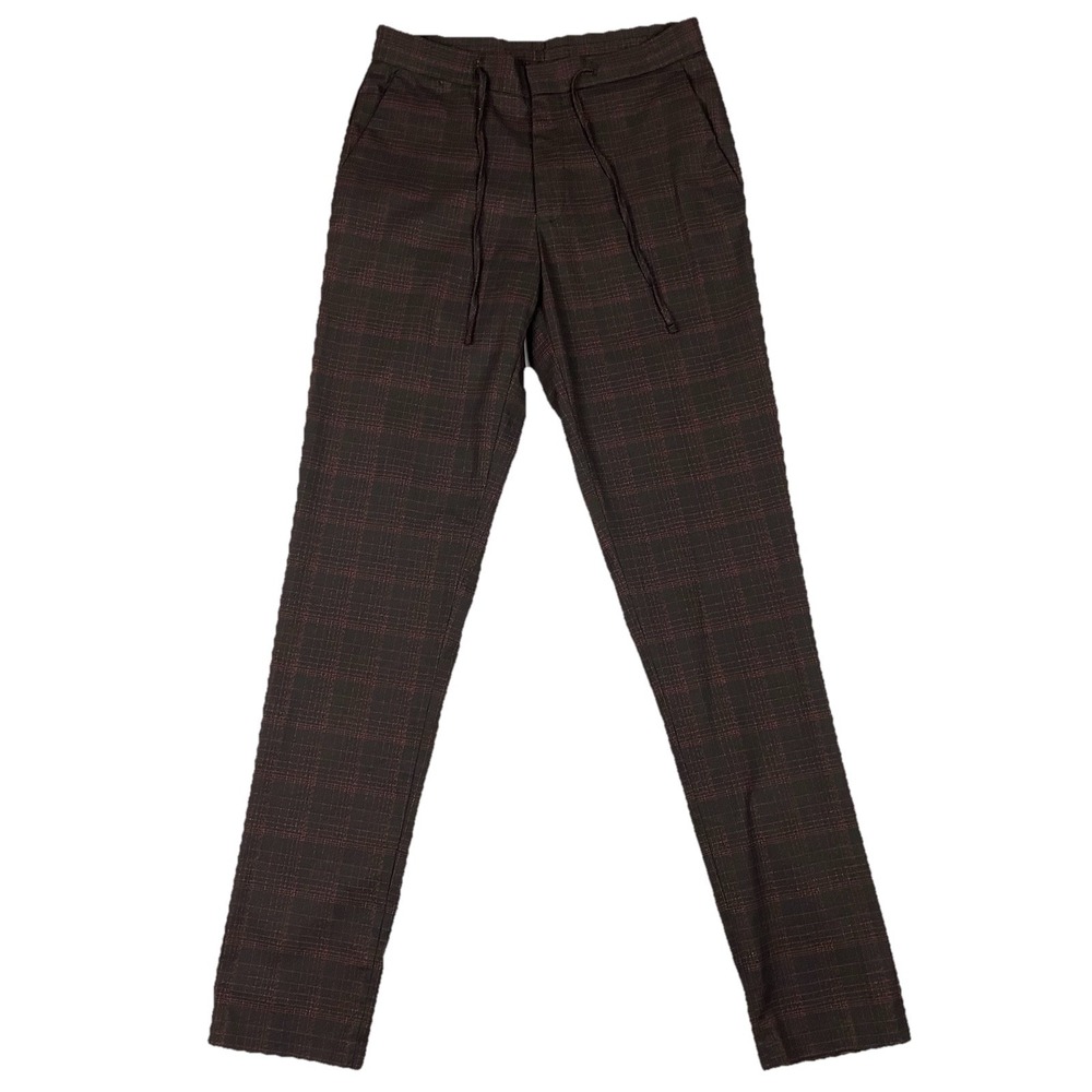 ASOS DESIGN Slim Fit Plaid‎ Check Tapered Pants Womens 32 Black Red Flat Front